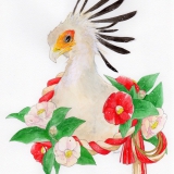 書記官鳥と山茶花